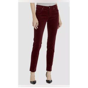 Kut From The Kloth Women Diana Stretch Skinny Crushed Red Velvet Pant Sz 4 BRGDY